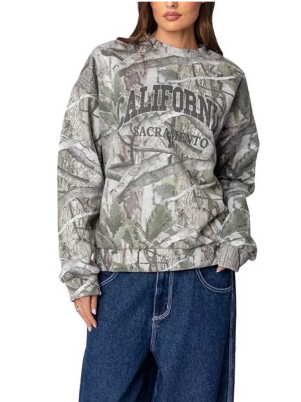 EDIKTED Cali baby camo sweatshirt women’s XS NWT